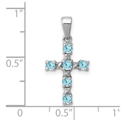 Sterling Silver Rhodium Lt Sw Blue Topaz Cross & Diamond Accent Pendant QDX899