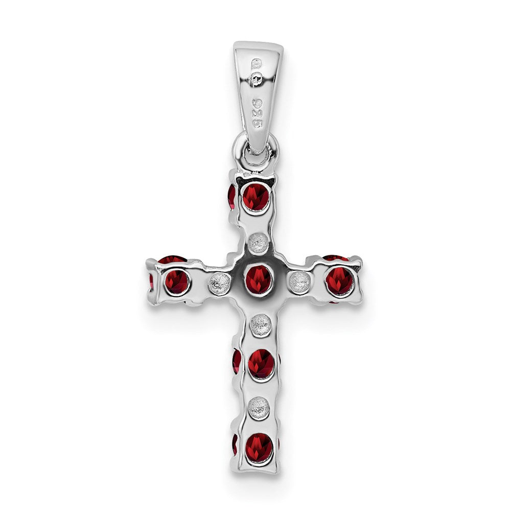 Sterling Silver Rhodium-plated Garnet & Diamond Accent Cross Pendant QDX900