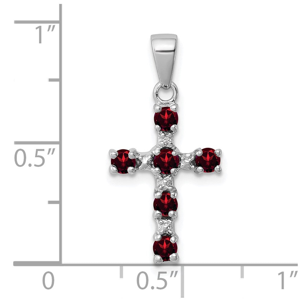 Sterling Silver Rhodium-plated Garnet & Diamond Accent Cross Pendant QDX900