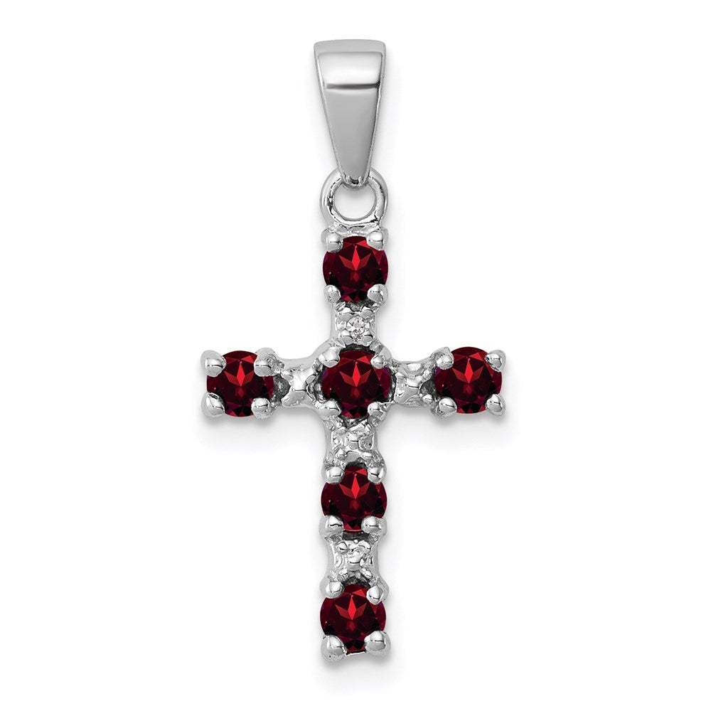 Sterling Silver Rhodium-plated Garnet & Diamond Accent Cross Pendant QDX900