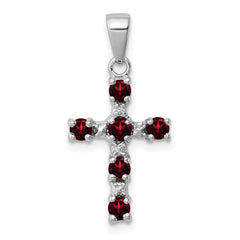 Sterling Silver Rhodium-plated Garnet & Diamond Accent Cross Pendant QDX900