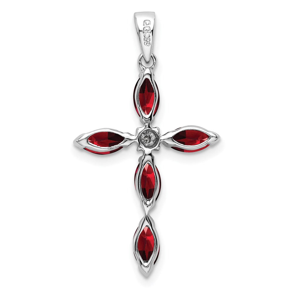 Sterling Silver Rhodium Garnet & Diamond Cross Pendant QDX904