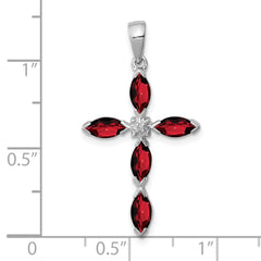 Sterling Silver Rhodium Garnet & Diamond Cross Pendant QDX904