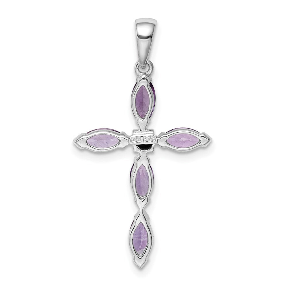 Sterling Silver Rhodium Plated Amethyst Diamond Pendant QDX910