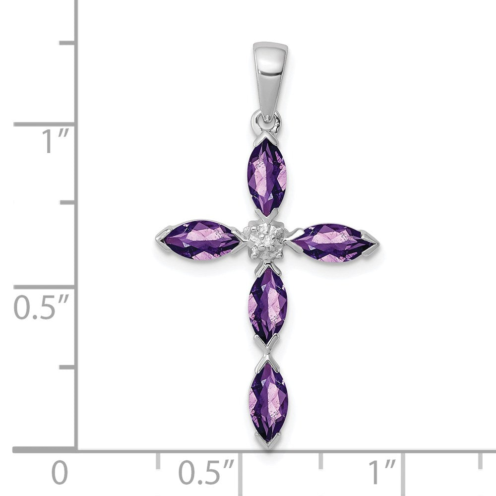 Sterling Silver Rhodium Plated Amethyst Diamond Pendant QDX910