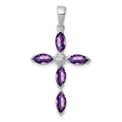 Sterling Silver Rhodium Plated Amethyst Diamond Pendant QDX910