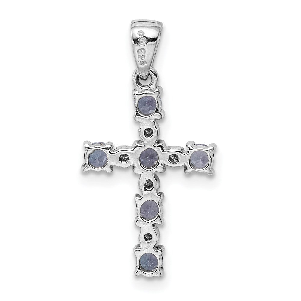 Sterling Silver Rhodium-plated Tanzanite & Diamond Pendant QDX949