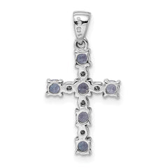 Sterling Silver Rhodium-plated Tanzanite & Diamond Pendant QDX949