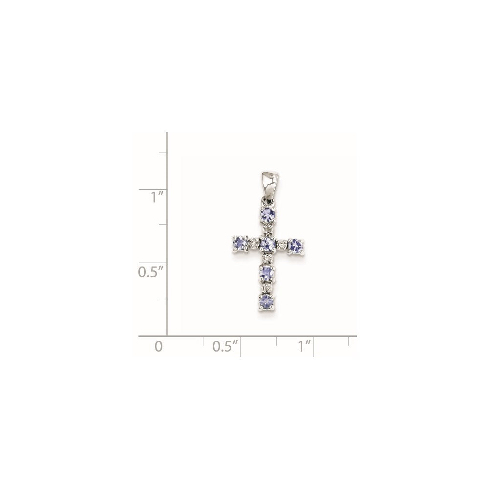 Sterling Silver Rhodium-plated Tanzanite & Diamond Pendant QDX949