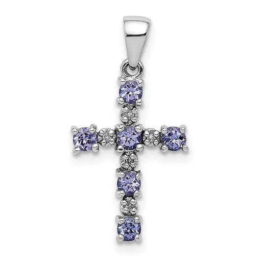 Sterling Silver Rhodium-plated Tanzanite & Diamond Pendant QDX949