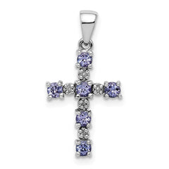 Sterling Silver Rhodium-plated Tanzanite & Diamond Pendant QDX949