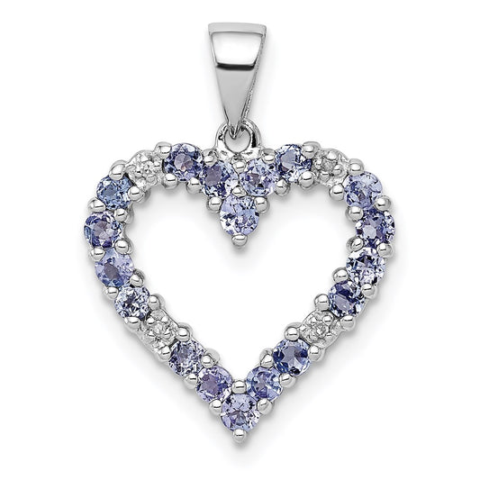 Sterling Silver Rhodium-plated Tanzanite & Diamond Pendant QDX950