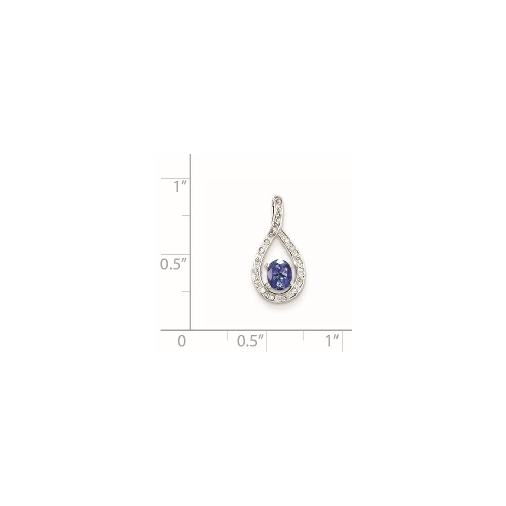 Sterling Silver Rhodium-plated Tanzanite & Diamond Pendant QDX955