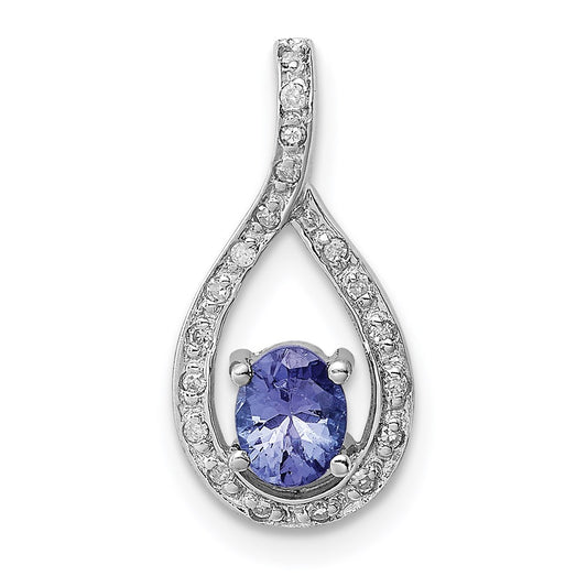 Sterling Silver Rhodium-plated Tanzanite & Diamond Pendant QDX955