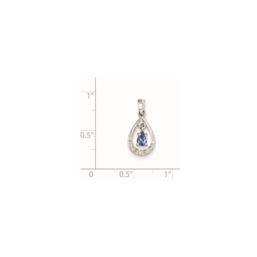 Sterling Silver Rhodium-plated Tanzanite & Diamond Pendant QDX958