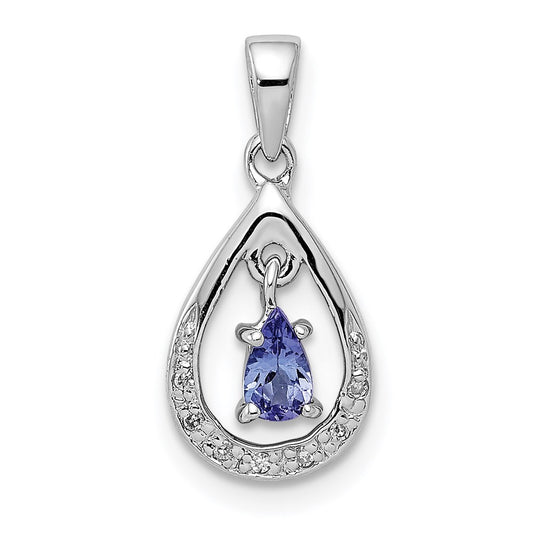Sterling Silver Rhodium-plated Tanzanite & Diamond Pendant QDX958