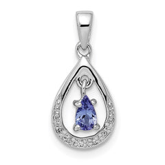 Sterling Silver Rhodium-plated Tanzanite & Diamond Pendant QDX958
