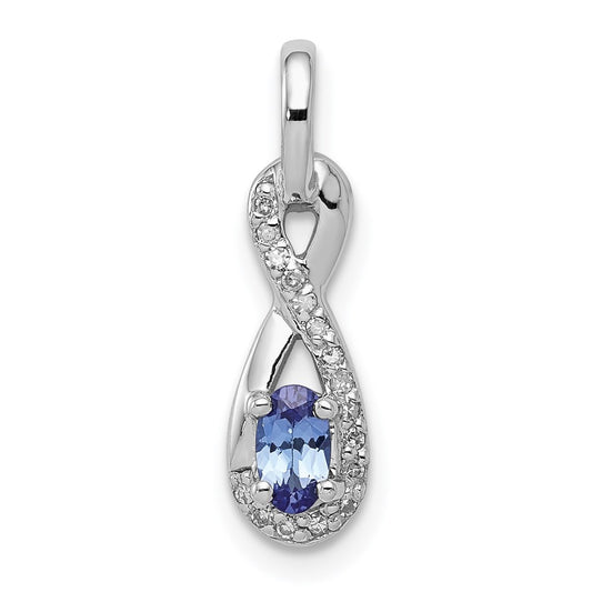 Sterling Silver Rhodium-plated Tanzanite & Diamond Pendant QDX962