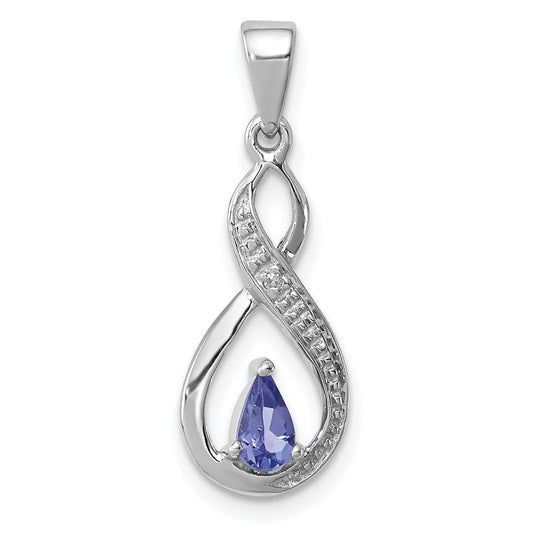 Sterling Silver Rhodium-plated Tanzanite & Diamond Pendant QDX966