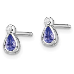 QDX974 Sterling Silver Rhodium-plated Tanzanite & Diamond Earrings