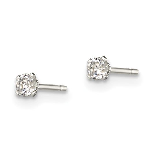 QE1000 Sterling Silver Polished Children's 2.5mm Round Snap Set CZ Stud Earrings