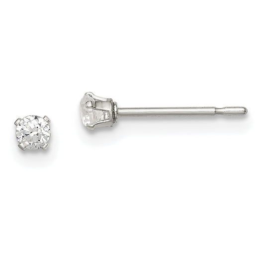 QE1000 Sterling Silver Polished Children's 2.5mm Round Snap Set CZ Stud Earrings