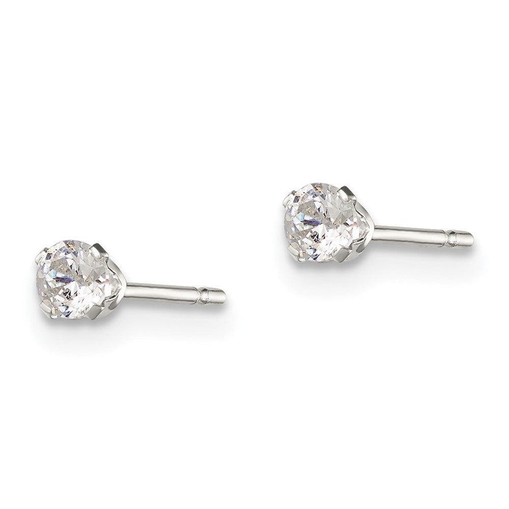 QE1001 Sterling Silver Polished Children's 3mm Round Snap Set CZ Stud Earrings