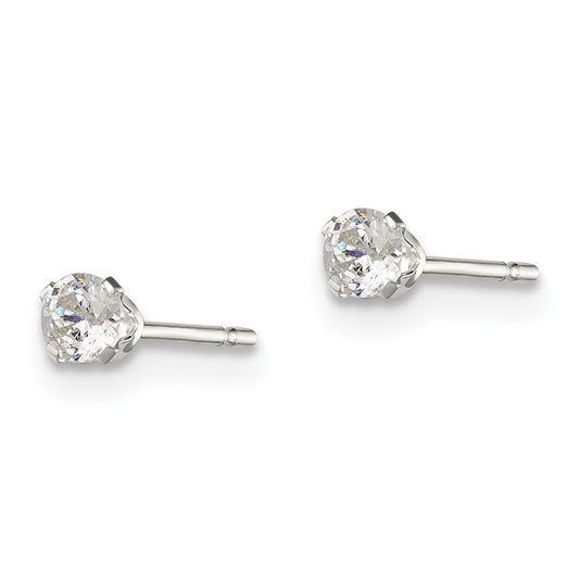 QE1001 Sterling Silver Polished Children's 3mm Round Snap Set CZ Stud Earrings
