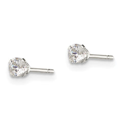 QE1001 Sterling Silver Polished Children's 3mm Round Snap Set CZ Stud Earrings