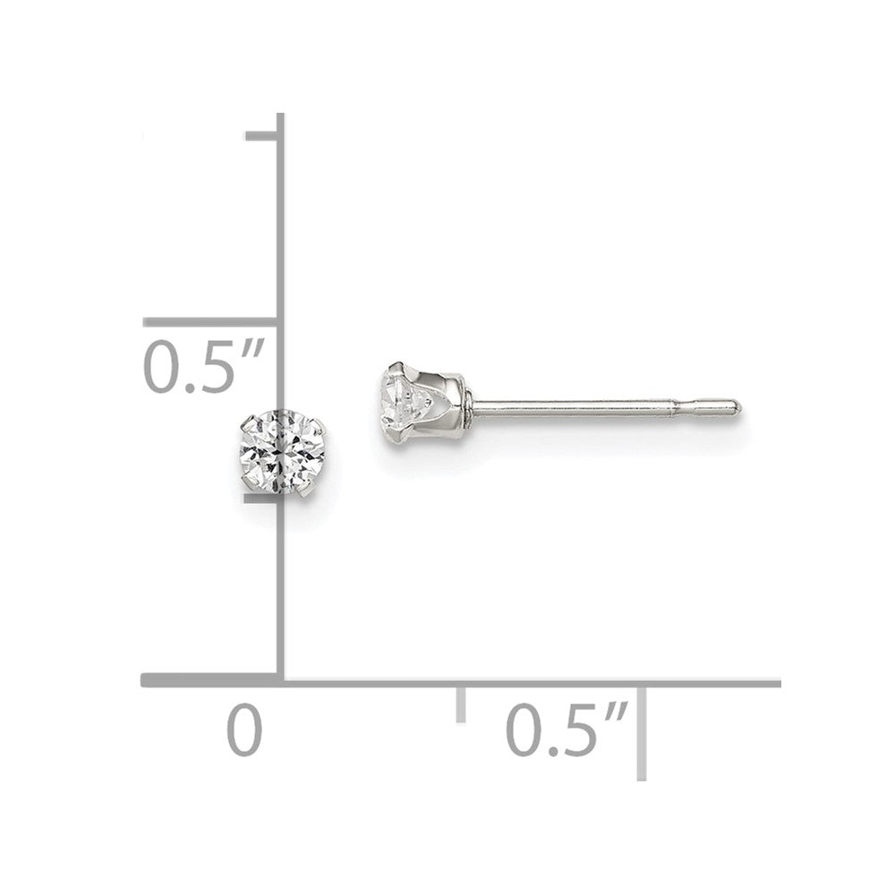 QE1001 Sterling Silver Polished Children's 3mm Round Snap Set CZ Stud Earrings