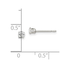 QE1001 Sterling Silver Polished Children's 3mm Round Snap Set CZ Stud Earrings