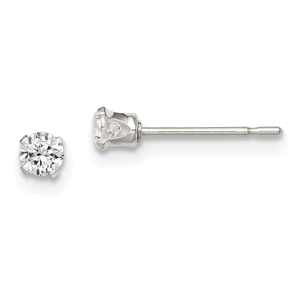 QE1001 Sterling Silver Polished Children's 3mm Round Snap Set CZ Stud Earrings
