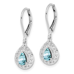 QE10017AQ Sterling Silver Rhodium-plated Aquamarine Lever Back Earrings