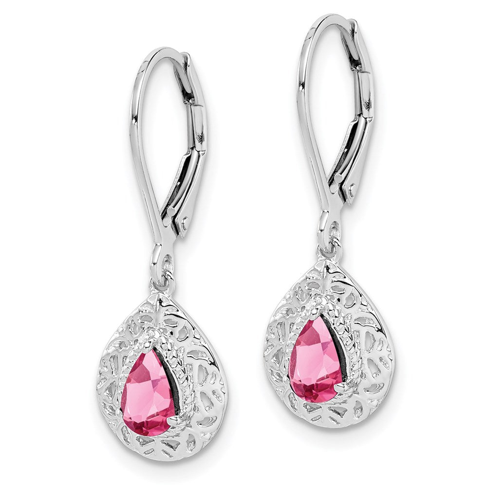 QE10017PT Sterling Silver Rhodium-plated Pink Tourmaline Lever Back Earrings