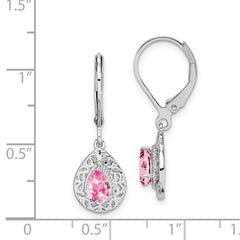 QE10017PT Sterling Silver Rhodium-plated Pink Tourmaline Lever Back Earrings