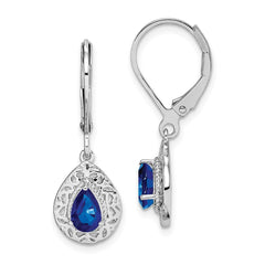 QE10017S Sterling Silver Rhodium-plated Sapphire Teardrop Lever Back Earrings