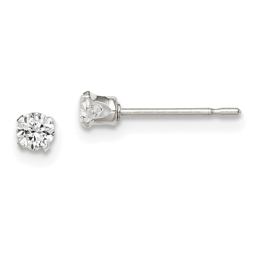 QE1001 Sterling Silver Polished Children's 3mm Round Snap Set CZ Stud Earrings