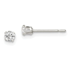 QE1001 Sterling Silver Polished Children's 3mm Round Snap Set CZ Stud Earrings