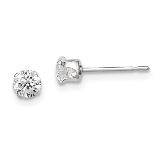 QE1003 Sterling Silver 4mm Round Snap Set CZ Stud Earrings