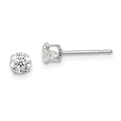 QE1003 Sterling Silver 4mm Round Snap Set CZ Stud Earrings