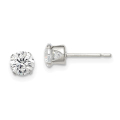 QE1004 Sterling Silver 5mm Round Snap Set CZ Stud Earrings