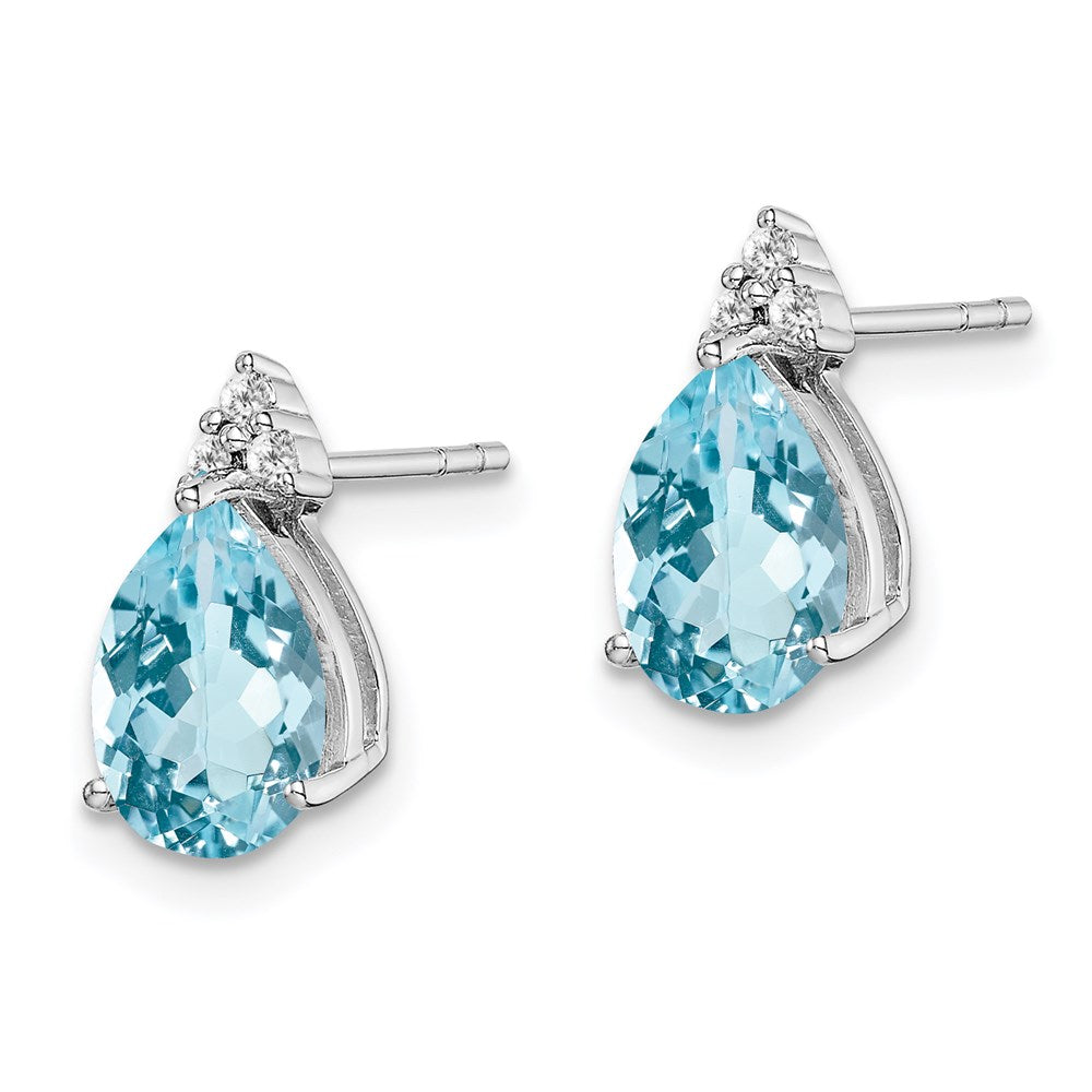 QE10072BT Sterling Silver Rhodium Plated Diamond and Blue Topaz Post Earrings