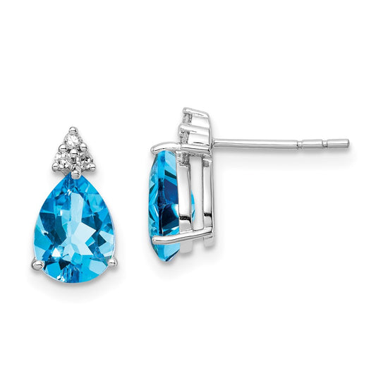 QE10072BT Sterling Silver Rhodium Plated Diamond and Blue Topaz Post Earrings