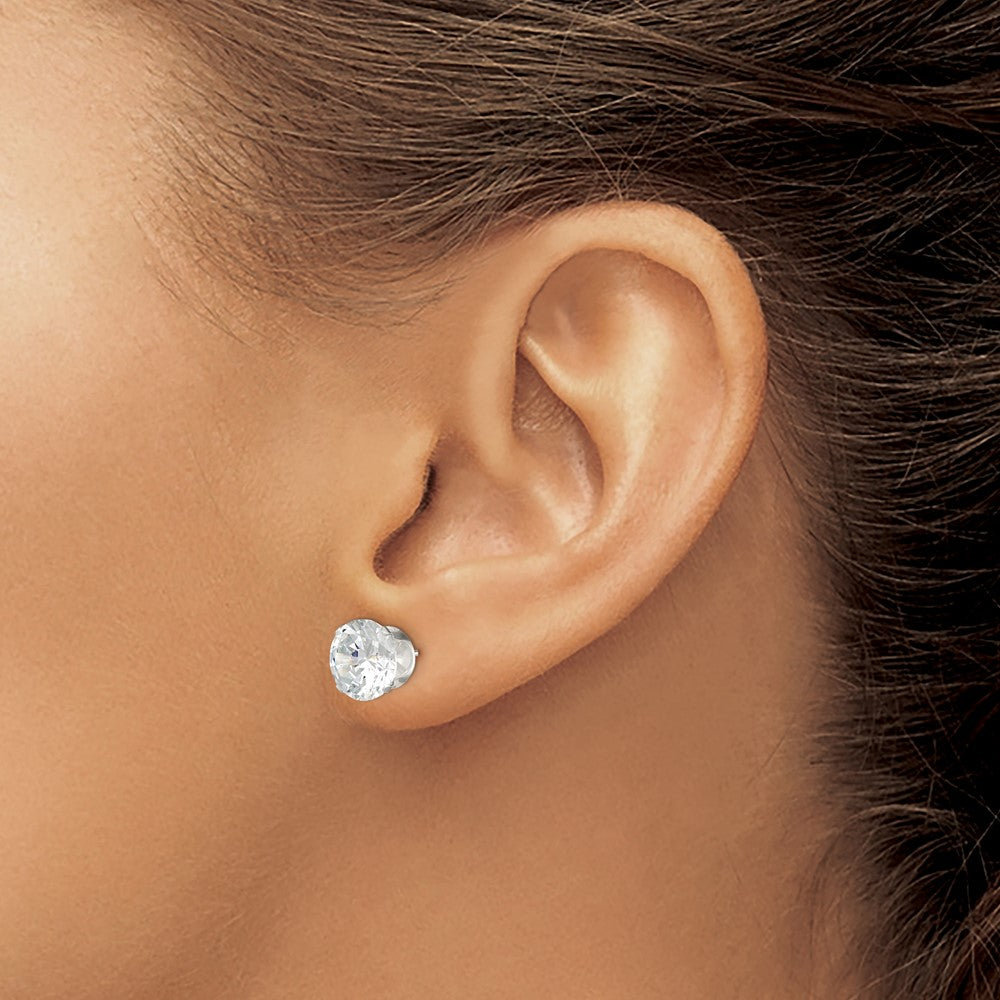 QE1008 Sterling Silver 9mm Round Snap Set CZ Stud Earrings