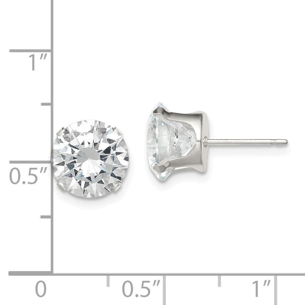 QE1008 Sterling Silver 9mm Round Snap Set CZ Stud Earrings