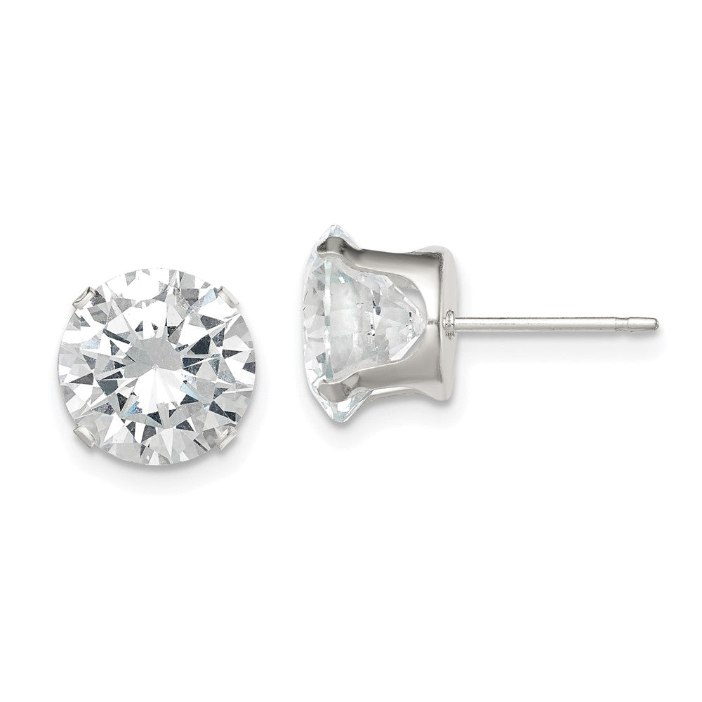 QE1008 Sterling Silver 9mm Round Snap Set CZ Stud Earrings