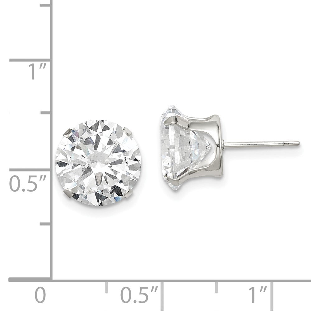 QE1009 Sterling Silver 10mm Round Snap Set CZ Stud Earrings
