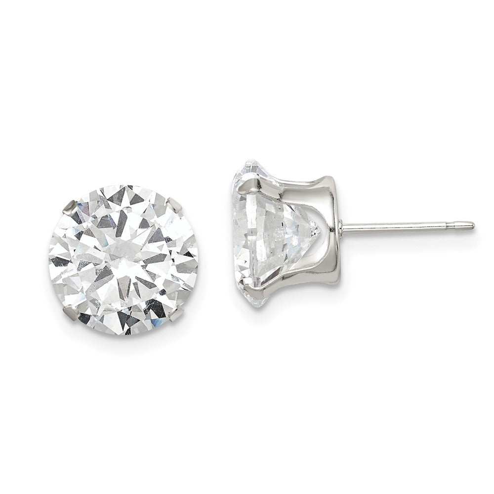 QE1009 Sterling Silver 10mm Round Snap Set CZ Stud Earrings