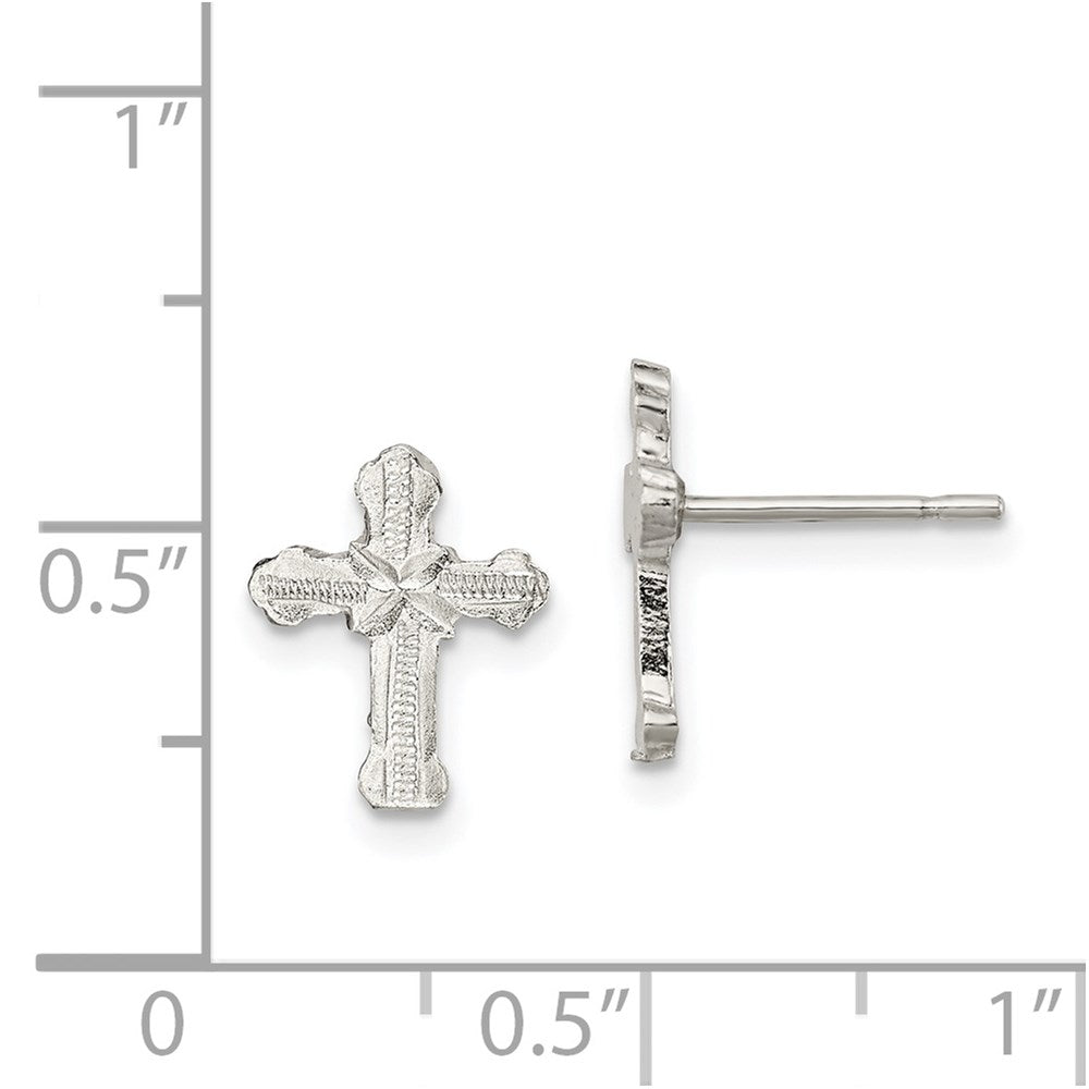 QE101 Sterling Silver Polished & Textured 'X' Cross Post Earrings