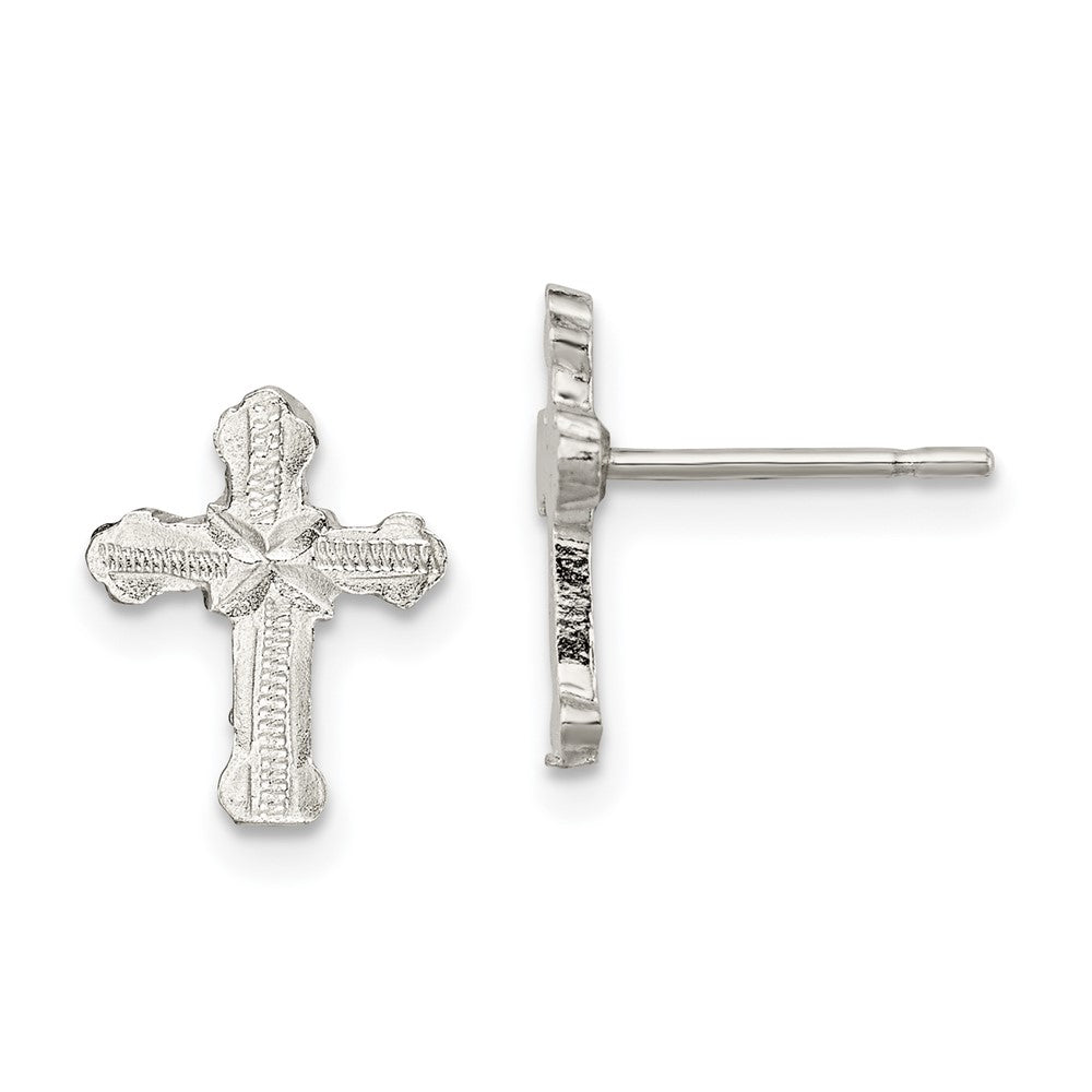 QE101 Sterling Silver Polished & Textured 'X' Cross Post Earrings